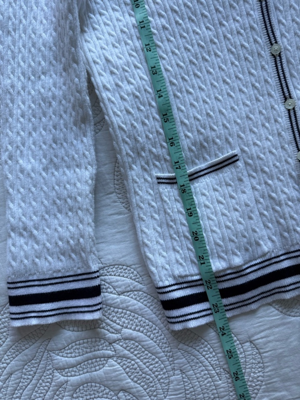 Vintage Lauren Ralph Lauren - Cable Knit Cardigan - Cream with Navy Trim - Picture 11 of 11